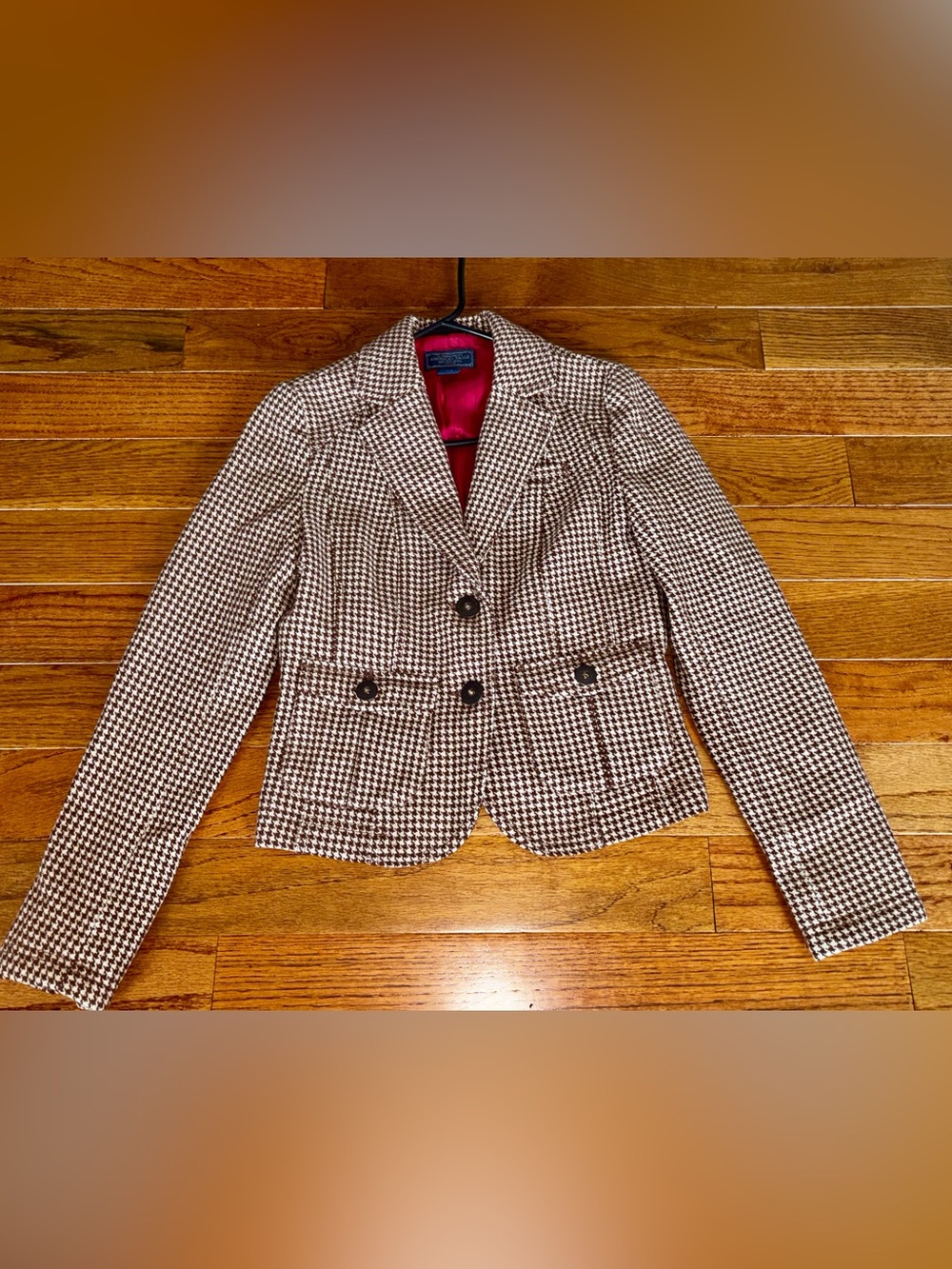 American Eagle Outfitters Wool-Blend Houndstooth Blazer Jacket - Brown/White